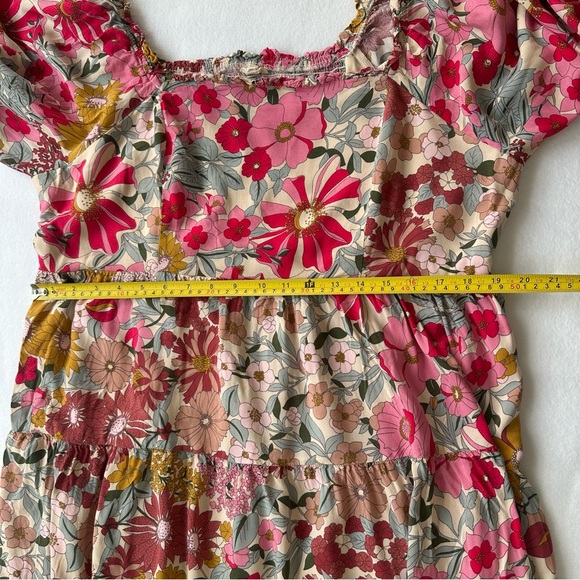 JODIFL Boho Floral Mini Dress Off Shoulder Long Sleeve Pink Yellow Size 1X - Picture 5 of 9